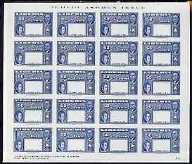 Liberia 1952 Ashmun 50c blue imperf proof sheet of 20 of ...