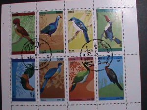 DHUFAR-1972 WORLD LOVELY COLORFUL BIRDS- CTO SHEET-VF -WITH FIRST DAY CANCEL