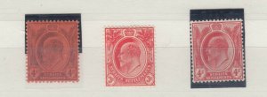 Straits Settlements KEVII 1903 4c 3c 4c SG125/153/154 MLH J6766