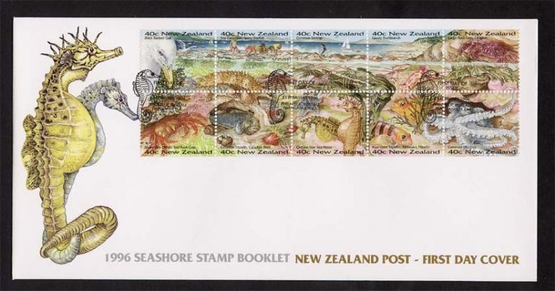 New Zealand FDC 1996 Seashore stamp booklet