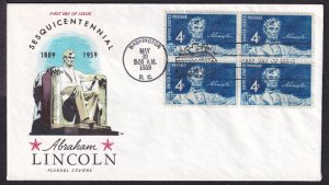 1959 Abraham Lincoln Sesquicentennial 4c Sc 1116 FDC with Fluegel cachet (XB