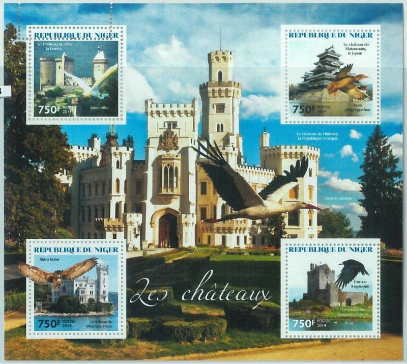 1538 - NIGER, ERROR, 2014 MISSPERF SHEET: Castles, Ireland, Italy, Japan, France