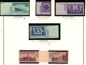 #939-944 mnh plate # singles  set of 6 1946 Issues  