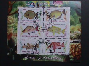 ​BURUNDI-2009- COLORFUL LOVELY BEAUTIFUL TROPICAL FISHES CTO SHEET VF-NO.2