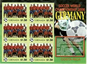 Grenada - 2006 - World Cup Germany Team Costa Rica - Sheet Of 6 Stamps - MNH