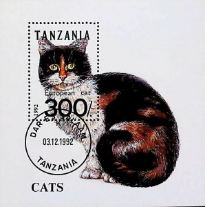 1992 Tanzania European Cat Pet Domestic Animal Used Sheet 16461-