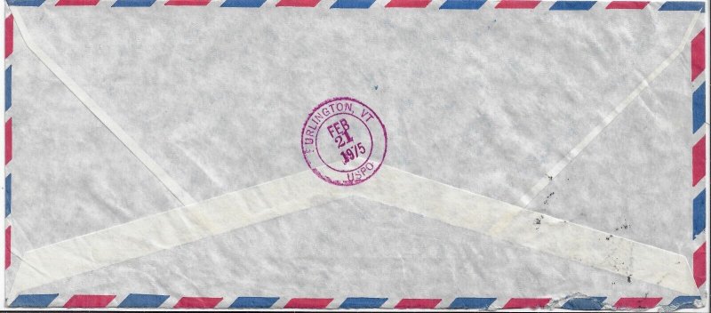 Saudi Arabia reg. cvr 1975, Dhahran to Burlington VT, Sc# 219, 511x2, 666-(a1974