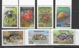 Tanzania 1295-1301 MNH Crabs set cpl.  X 5,  no S/s vf. 2022 CV $30.00