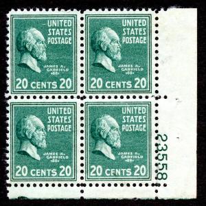 U.S. Scott  825 FVF MNH Plate Block of 4