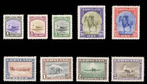 Greenland #10-18 Cat$325, 1945 1o-5k, complete set, never hinged