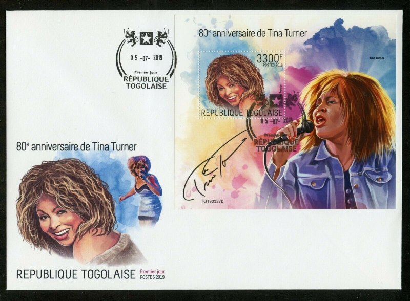 TOGO 2019  80th ANNIVERSARY OF TINA TURNER  SOUVENIR SHEET FIRST DAY COVER