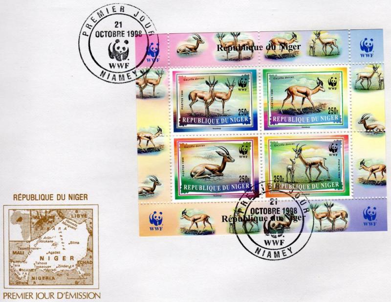 NIGER 1998 WWF Dorcas Gazelle s/s Perforated in official FDC Scott 986a