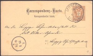 AUSTRIA 1888 2kr postcard used LEITMERITZ - now in Czech Republic...........x502