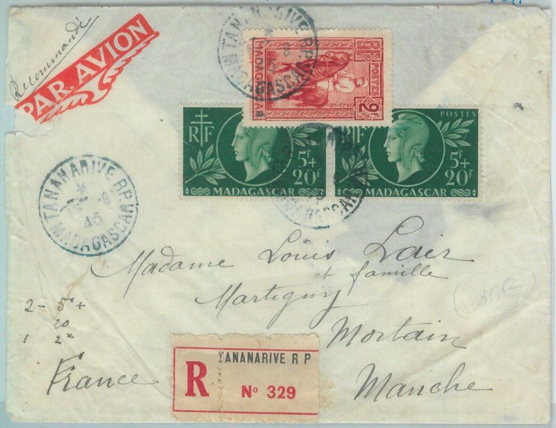 80993 - MADAGASCAR - POSTAL HISTORY - Registered COVER from TANANARIVE 1945-