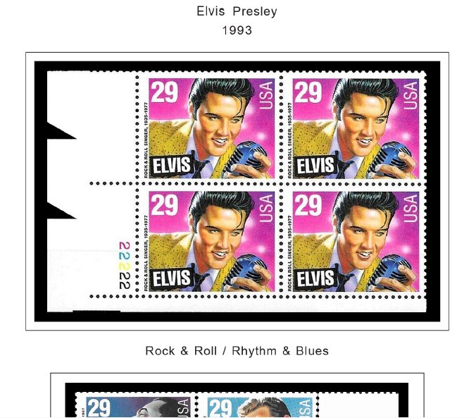 COLOR PRINTED US PLATE BLOCKS 1990-1999 STAMP ALBUM PAGES (119 illustr. pages)