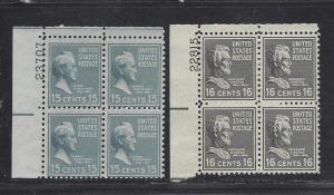 SC#820 & 821 Presidental plate blocks mnhogvf 1938