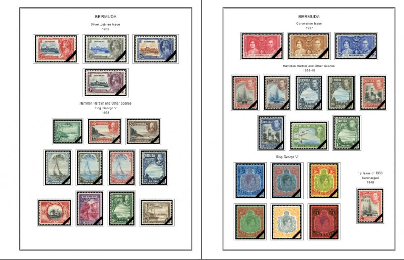 COLOR PRINTED BERMUDA 1865-1999 STAMP ALBUM PAGES (86 illustrated pages)