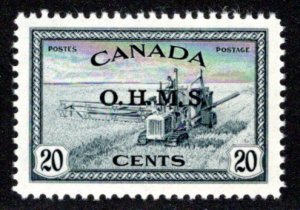 O8, Scott, 20c Combine, Overprinted O.H.M.S., MLH, XF/SUP, Canada Official