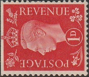 Great Britain #236a 1d Scarlet KGVI Head UNUSED-VF-OG-H.wmk sideways