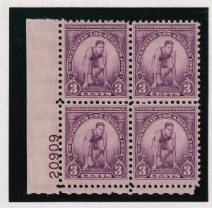 1932 Los Angeles Olympics Sc 718 MNH 3c purple plate block of 4 (W1
