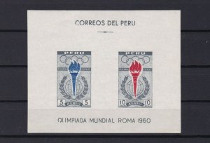 peru 1960 olympics imperf stamps sheet mounted mint ref r12576