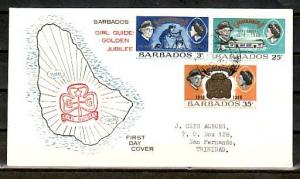 Barbados, Scott cat. 306-308. Girl Guides, 50th Anniversary. First day cover. ^