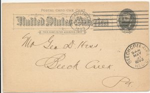 Philadelphia Pa UX10 Grant Postal Card to Beech Creek Pa Rec'd Cancels