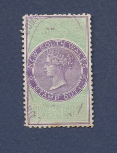 NEW SOUTH WALES -  used - 5 Sh - STAMP DUTY - Queen Victoria