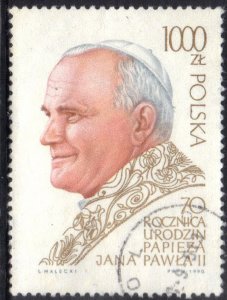 POLAND SC# 2966 USED 1000z 1990  POPE JOHN PAUL II  SEE SCAN