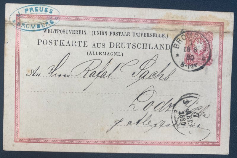 1880 Bromberg Germany Postal Stationery Postcard Cover To Lodz Poland