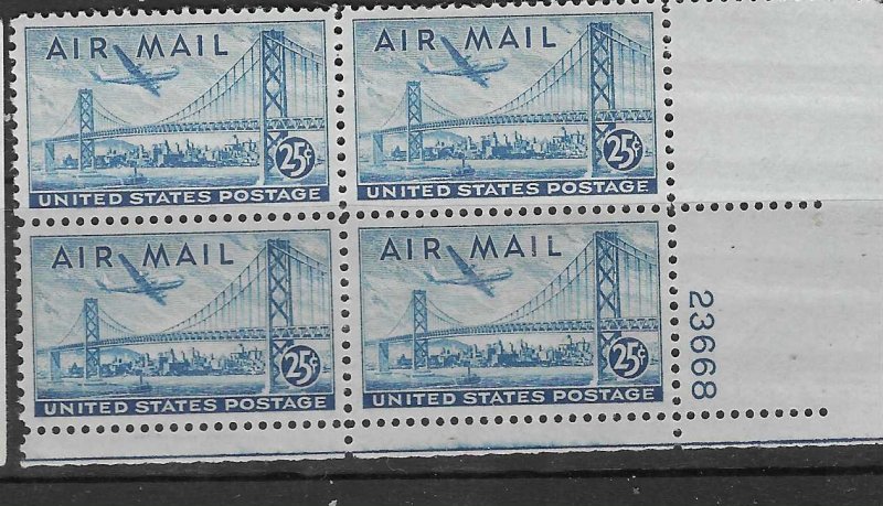 US #C36 25c blue Oakland Bay Bridge Plate block of 4 (MNH) CV$4.00