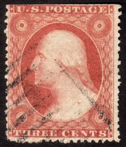 1857, US 3c, Washington, Used, Sc 26