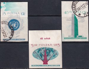 Poland 1957 Sc 761-3 United Nations Globe Tree Map New York Tower Stamp IMP Used