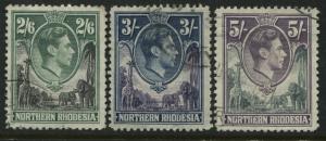 Northern Rhodesia KGVI 1938 2/6d, 3/, and 5/ used