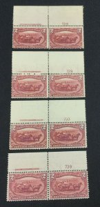 MOMEN: US STAMPS #286 PLATE IMPRINT PAIRS MINT OG H LOT #71011