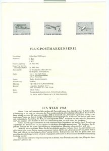 AUSTRIA 1968 #C61-63 IMPERF,  SET BLACK PRINT on DOCUMENT