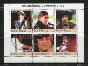 GUINEA BISSAU 2003 GREAT MUSIANS BOWIE, ELTON JOHN, JOHN LENNON SHEET MINT NH