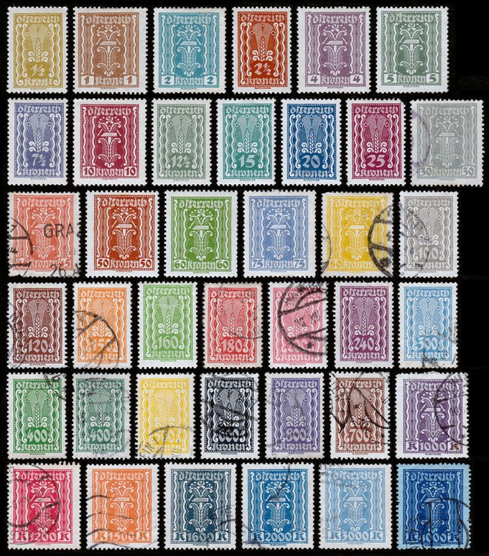 Austria Scott 250-287 (1922-24) Used/Mint H VF Complete Set, CV $22.70 J