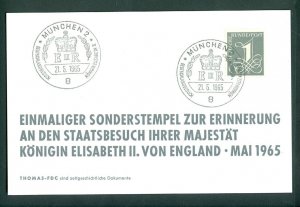 Germany Berlin. 1965. Card Spc.Cancel: Munchen. Queen Elizabeth II. Visit.Sc#737