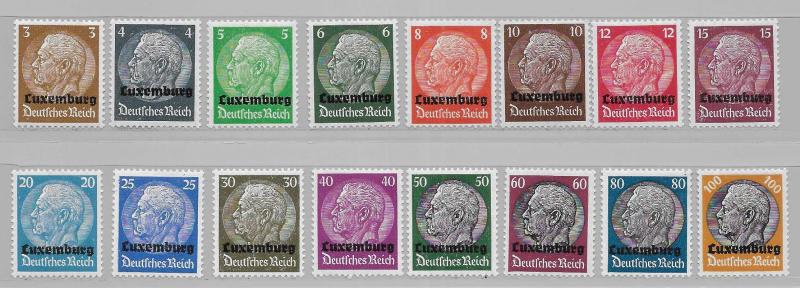 Luxembourg N1-16 German Occupation set MLH