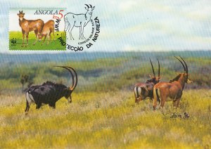 Angola 1990 Maxicard Sc #784 5k Giant sable antelope Adult female, calf WWF