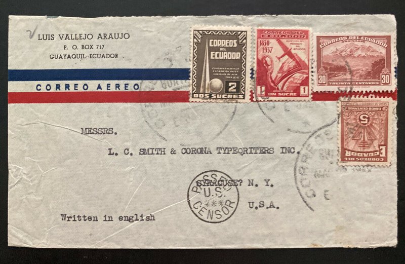 1942 Guayaquil Ecuador Airmail Commercial Cover To Syracuse NY USA