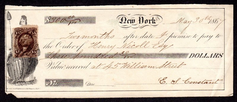 Revenue Paper Bank Check with Scott # R40c Lot 200554-25