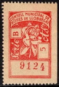 1937 Spain Civil War 5 Cents Charity Stamp Roses de Llobregat Municipal Council