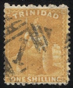 TRINIDAD 1872 Sc 55 1sh orange yellow, perf. 12 1/2  Used, 1 cancel