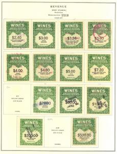 RE108//RE166, Unused/Used Wine Revenue Stamp Collection Cat $841.00 Stuart Katz