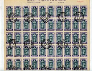 SPAIN; 1940 early Zaragoza Catherdral AIR issue used 10c. FULL CTO SHEET