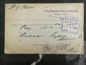 1914 Kingston Jamaica Bank Is Nova Scotia Private Postcard Cover to London UK