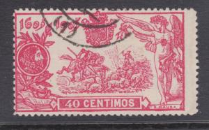 Spain Sc 292 used. 1905 40c Don Quixote riding his horse, crisp cancel, sound