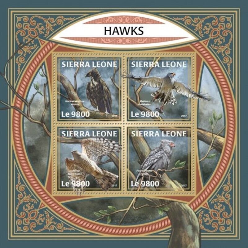 Sierra Leone - 2017 Hawks on Stamps - 4 Stamp Sheet - SRL171208a